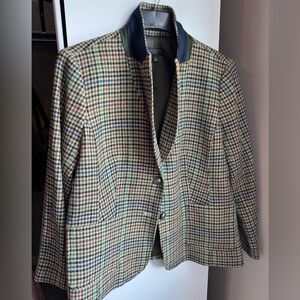 Talbots Petite Tan, Blue and Green Houndstooth Jacket